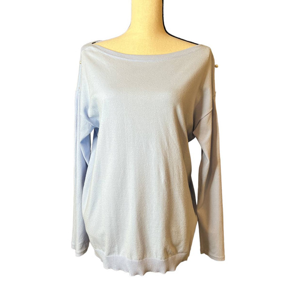 Talbots Boat Neck Sweater in Blue with Arm Cutouts Held by Pearl Buttons Size L - Picture 1 of 5